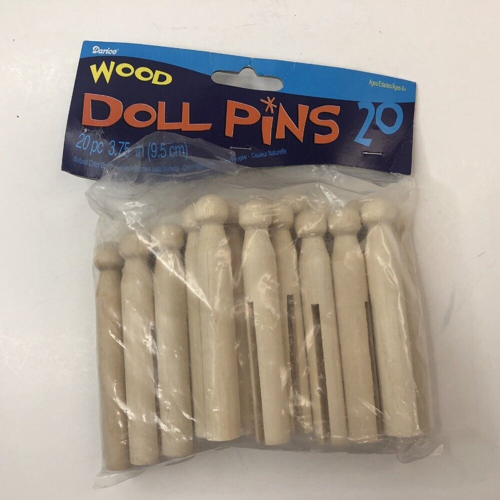 Darice Wooden Round Doll Pins 20 Piece Natural Color 9150-91 Open Package